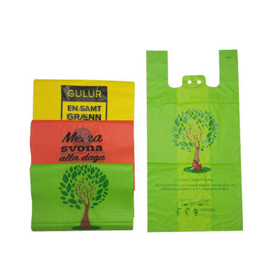 Good price Blocked Biodegradable T Shirt Bags Packaging Compostable Grocery Bags With Handles online